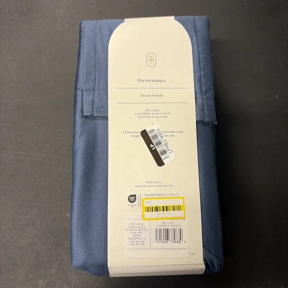 Threshold Performance Cotton Sateen QUEEN Flat Sheet Blue 400 TC Smooth 20580